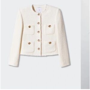 Ecru/ Beige Mango pocket tweed jacket - Size S -NEVER WORN NWT